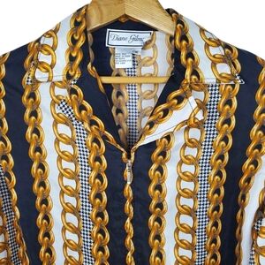 Diane Gilman Black and Gold Chain Print Blouse